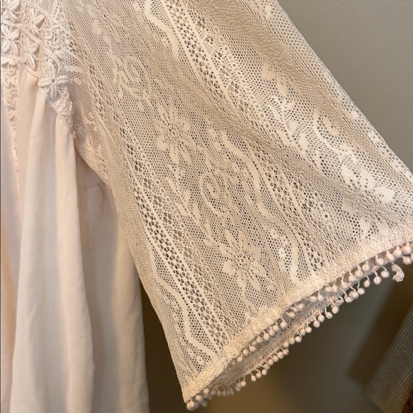 New Directions Size XL Cream Lace Crochet Yoke Peasant Blouse - Picture 4 of 9